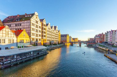 Gdansk, Poland - 11 March, 2022: Beautiful Old town of Gdansk at Motlawa river. Travel