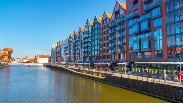Gdansk, Poland - 11 March, 2022: Beautiful Old town of Gdansk at Motlawa river. Travel