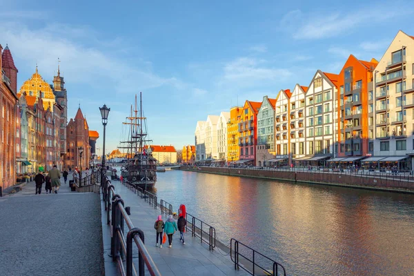 Gdansk, Poland - 11 March, 2022: Beautiful Old town of Gdansk at Motlawa river. Travel