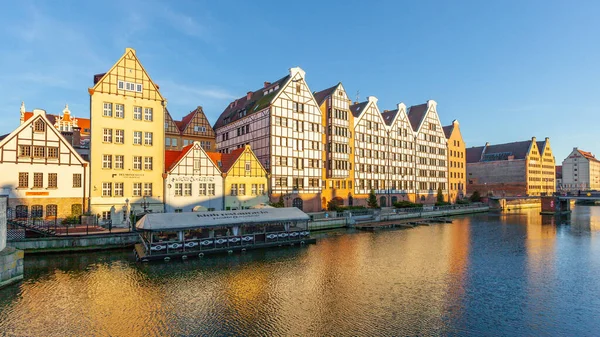 Gdansk, Poland - 11 March, 2022: Beautiful Old town of Gdansk at Motlawa river. Travel