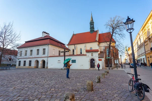 Krakow Poland March 2022 Cross Square Front Church Giles Memory 로열티 프리 스톡 사진