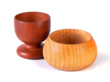 Wooden bowls isolated on white background, kitchen utensil. Object