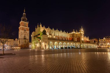 Krakow, Poland - 14 March, 2022: Kracow Main Square at the night. Travel
