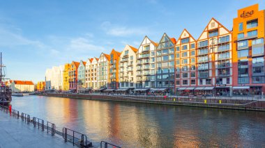 Gdansk, Poland - 11 March, 2022: Beautiful Old town of Gdansk at Motlawa river. Travel