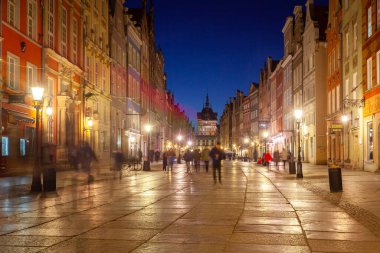 Gdansk, Poland - 12 March, 2022: Night view of Gdansk. illuminated view. Travel