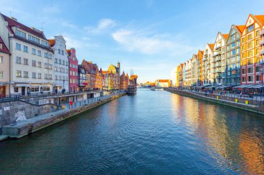 Gdansk, Poland - 11 March, 2022: Beautiful Old town of Gdansk at Motlawa river. Travel