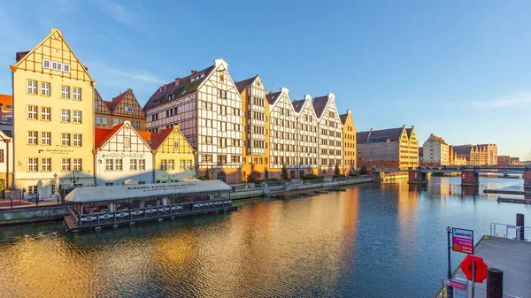 Gdansk, Poland - 11 March, 2022: Beautiful Old town of Gdansk at Motlawa river. Travel