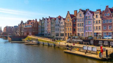 Gdansk, Poland - 11 March, 2022: Beautiful Old town of Gdansk at Motlawa river. Travel