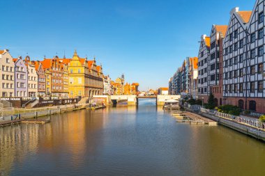 Gdansk, Poland - 11 March, 2022: Beautiful Old town of Gdansk at Motlawa river. Travel