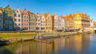 Gdansk, Poland - 11 March, 2022: Beautiful Old town of Gdansk at Motlawa river. Travel