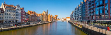 Gdansk, Poland - 11 March, 2022: Beautiful Old town of Gdansk at Motlawa river. Travel