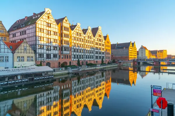 Gdansk, Poland - 11 March, 2022: Beautiful Old town of Gdansk at Motlawa river. Travel