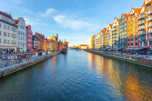 Gdansk, Poland - 11 March, 2022: Beautiful Old town of Gdansk at Motlawa river. Travel