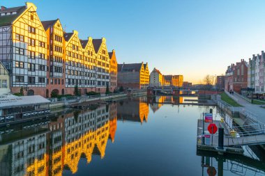 Gdansk, Poland - 11 March, 2022: Beautiful Old town of Gdansk at Motlawa river. Travel