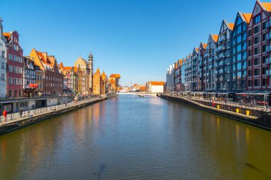Gdansk, Poland - 11 March, 2022: Beautiful Old town of Gdansk at Motlawa river. Travel