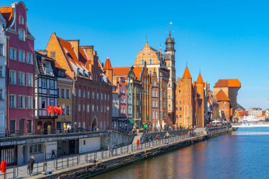 Gdansk, Poland - 11 March, 2022: Beautiful Old town of Gdansk at Motlawa river. Travel