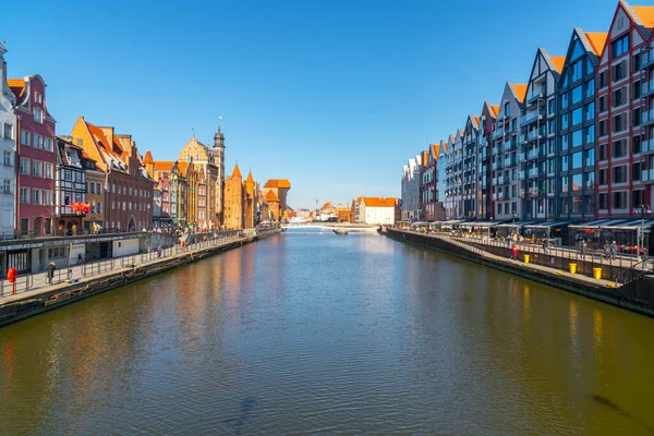 Gdansk, Poland - 11 March, 2022: Beautiful Old town of Gdansk at Motlawa river. Travel