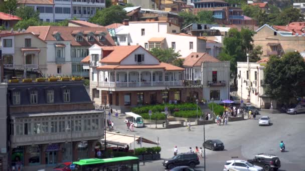 Tbilisi Georgia August 2022 Traditional Carved Balconies Colorful Wooden Houses — Wideo stockowe