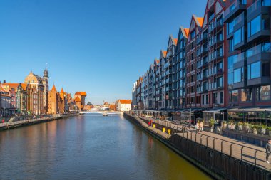 Gdansk, Poland - 11 March, 2022: Beautiful Old town of Gdansk at Motlawa river. Travel