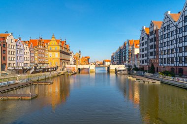 Gdansk, Poland - 11 March, 2022: Beautiful Old town of Gdansk at Motlawa river. Travel