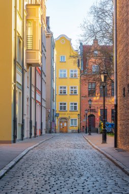 Gdansk, Poland - 12 March, 2022: Colorful medieval townhouses in gdansk, the most notable tourist attractions of the city