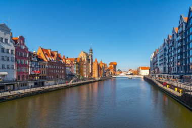 Gdansk, Poland - 11 March, 2022: Beautiful Old town of Gdansk at Motlawa river. Travel