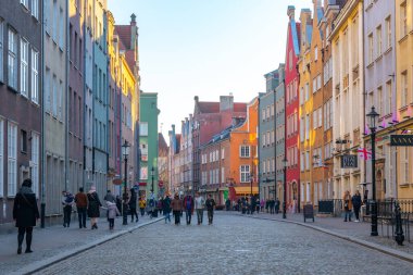 Gdansk, Poland - 12 March, 2022: Colorful medieval townhouses in gdansk, the most notable tourist attractions of the city