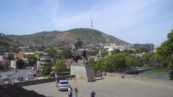 Tbilisi Georgia August 2022 View Old City Tbilisi Metekhi Temple — Vídeos de Stock