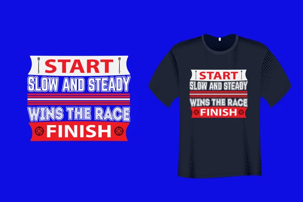 Slow Steady Wins Race Quote Typography Shirt Design —  Vetores de Stock