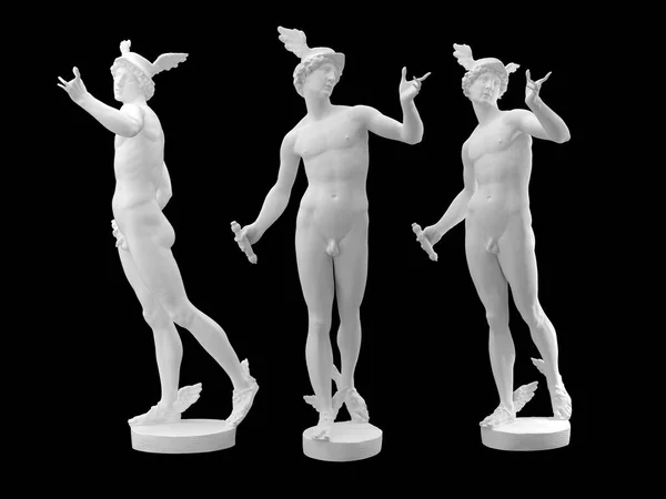 Merkür heykeli siyah arkaplanda izole edildi. 3d resim.