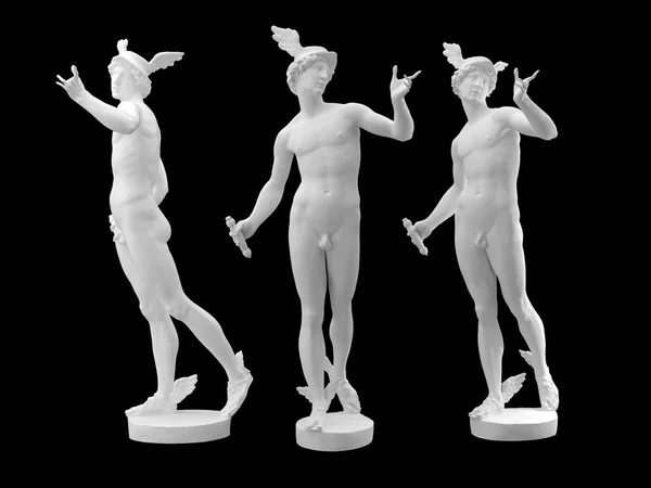 Statua Mercurio Isolato Sfondo Nero Immagine Fotografia Stock