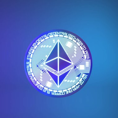 Kripto para birimi - Neon arka planda Ethereum. 3d resim.