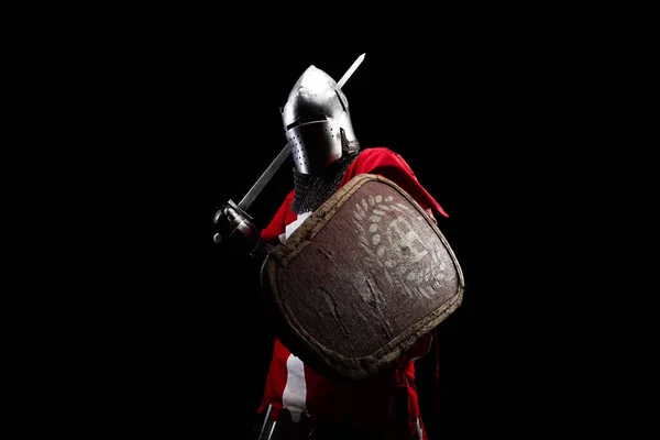 Knight Sword Red Checkered Shield — Stock Photo, Image