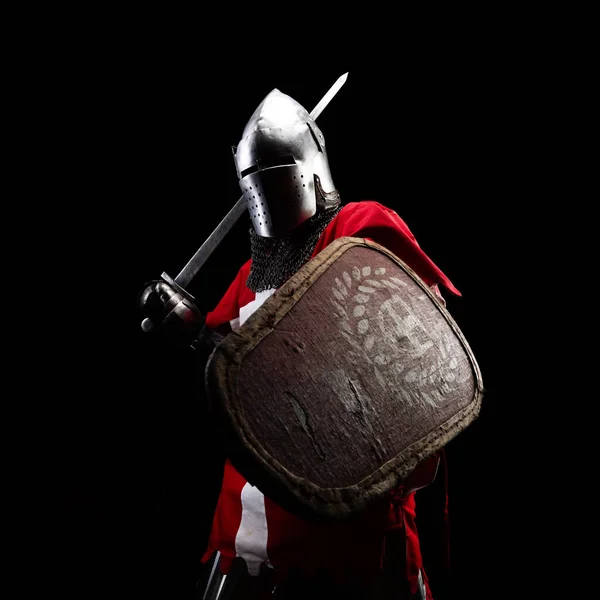 Knight Sword Red Checkered Shield Stock Photo