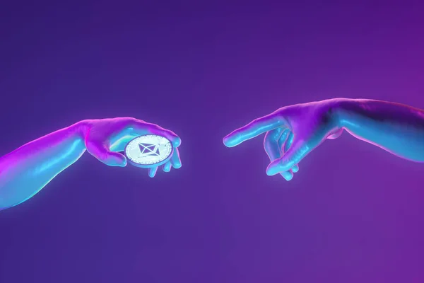 Ethereum yaratımı. Şifreli para ile Adam 'ı yaratmak için üreme konsepti. 3d resim