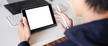 Mock up Copy Space Blank Screen Concept Business Working on tablet.	