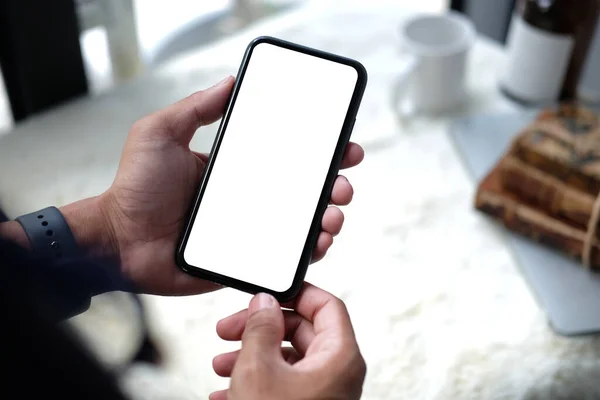 Businessman Hand Holding Smart Phone Empty Screen — Stockfoto