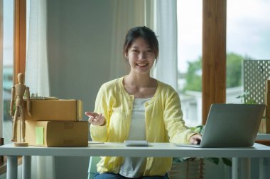 Startup small business partners working  at home office. Online selling, E-commerce concept.	