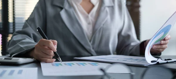 Businesswoman Signing Document Her Office Desk — ストック写真