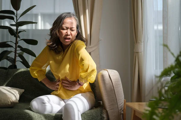 Middle Aged Woman Feeling Unhealthy Suffering Stomach Ache Caused Indigestion — Stock Photo, Image