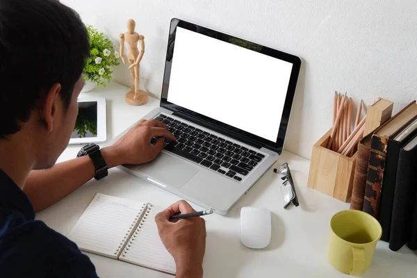 Focused Businessman Using Laptop Computer Bright Modern Office — стокове фото