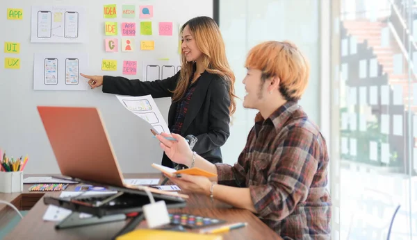 Young Creative People Developing Web Applications Mobile Phones Together Office — Photo