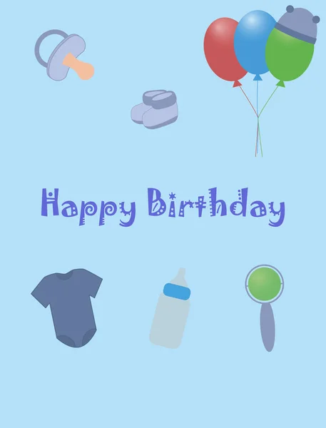 Happy Birthday Card Blue Style — Stock Vector