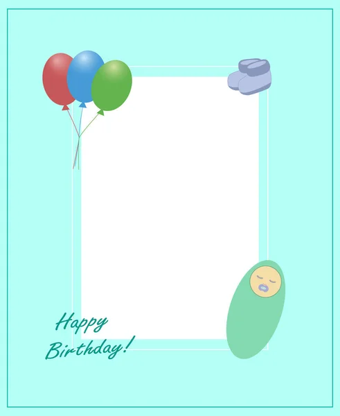 Cartão Aniversário Feliz Com Bebê — Vetor de Stock