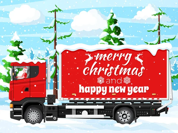 Christmas Delivery Truck and Snowy Landscape. — Stock Vector