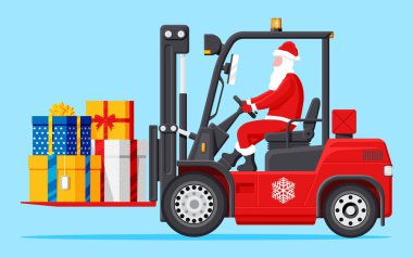 Kırmızı Forklift 'teki Noel Baba Hediye Kutularıyla Dolu