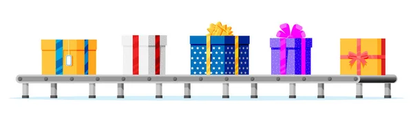 Boże Narodzenie fabryka pakuje pudełka prezenty. — Wektor stockowy