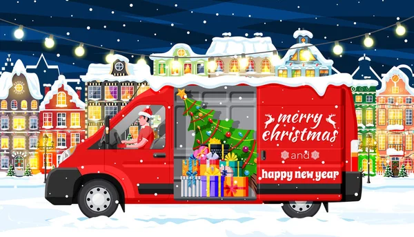 Jul leverans Van Truck i stan. — Stock vektor