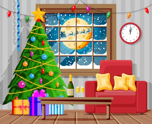 Útulný interiér Vánoční obývací pokoj — Stockový vektor