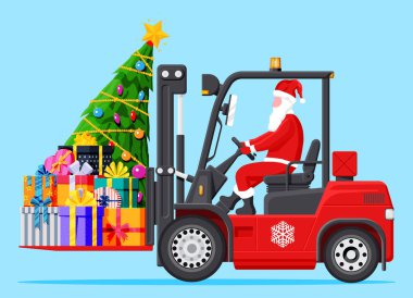 Kırmızı Forklift 'teki Noel Baba Hediye Kutularıyla Dolu